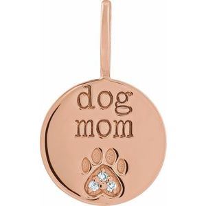 .01 CTW Natural Diamond Engraved Dog Mom Paw Print Charm/Pendant