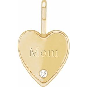 .02 CT Natural Diamond Engraved MOM Heart Charm/Pendant