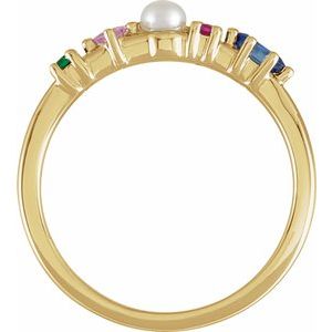 14K Yellow Cultured White Freshwater Pearl & Natural Multi-Gemstone Ring