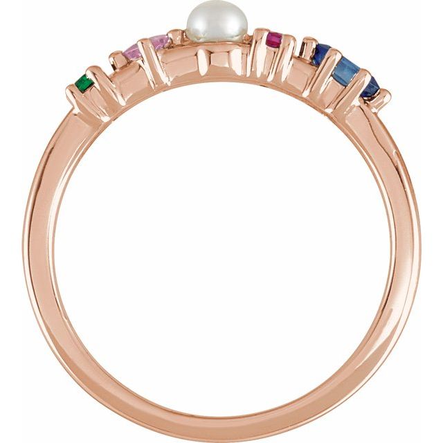 14K Rose Cultured White Freshwater Pearl & Natural Multi-Gemstone Ring