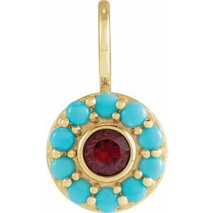 Natural Mozambique Garnet & Natural Turquoise Halo-Style Charm/Pendant