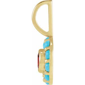 Natural Mozambique Garnet & Natural Turquoise Halo-Style Charm/Pendant