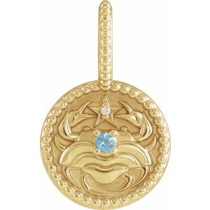 Natural Aquamarine & .0025 CTW Natural Diamond Cancer Charm/Pendant