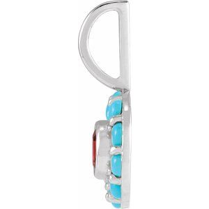 Natural Mozambique Garnet & Natural Turquoise Halo-Style Charm/Pendant