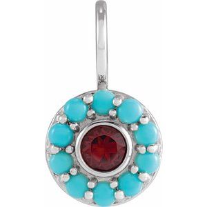 Natural Mozambique Garnet & Natural Turquoise Halo-Style Charm/Pendant