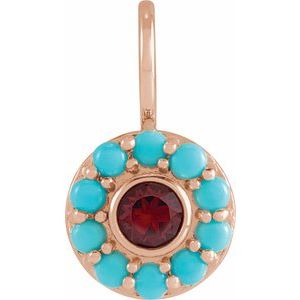 Natural Mozambique Garnet & Natural Turquoise Halo-Style Charm/Pendant
