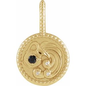 14K Yellow Natural Black Spinel & .0075 CTW Natural Diamond Aquarius Charm/Pendant