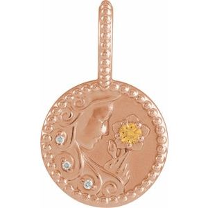 Natural Spessartite Garnet & .075 CTW Natural Diamond Virgo Charm/Pendant