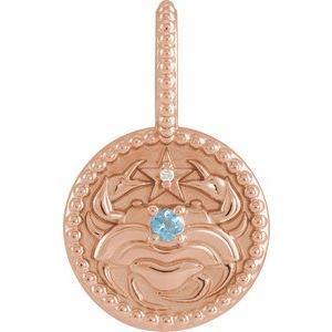 Natural Aquamarine & .0025 CTW Natural Diamond Cancer Charm/Pendant