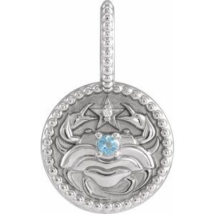 Natural Aquamarine & .0025 CTW Natural Diamond Cancer Charm/Pendant