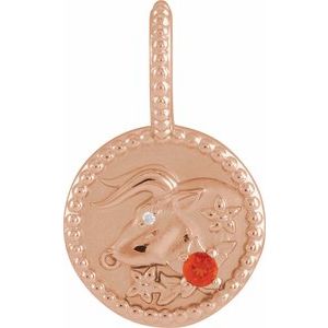 Natural Mexican Fire Opal & .0025 CTW Natural Diamond Taurus Charm/Pendant