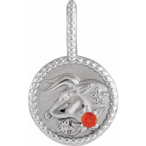 Natural Mexican Fire Opal & .0025 CTW Natural Diamond Taurus Charm/Pendant