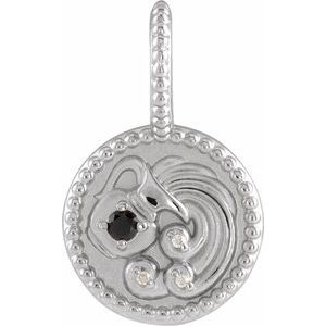 Natural Black Spinel & .075 CTW Natural Diamond Aquarius Charm/Pendant