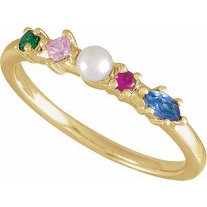 14K Yellow Cultured White Freshwater Pearl & Natural Multi-Gemstone Ring