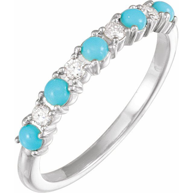 14K Yellow Natural Turquoise & 1/8 CTW Natural Diamond Ring