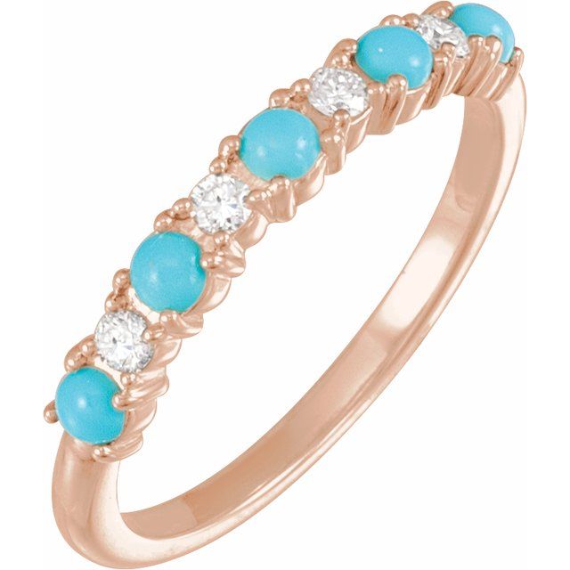 14K Yellow Natural Turquoise & 1/8 CTW Natural Diamond Ring