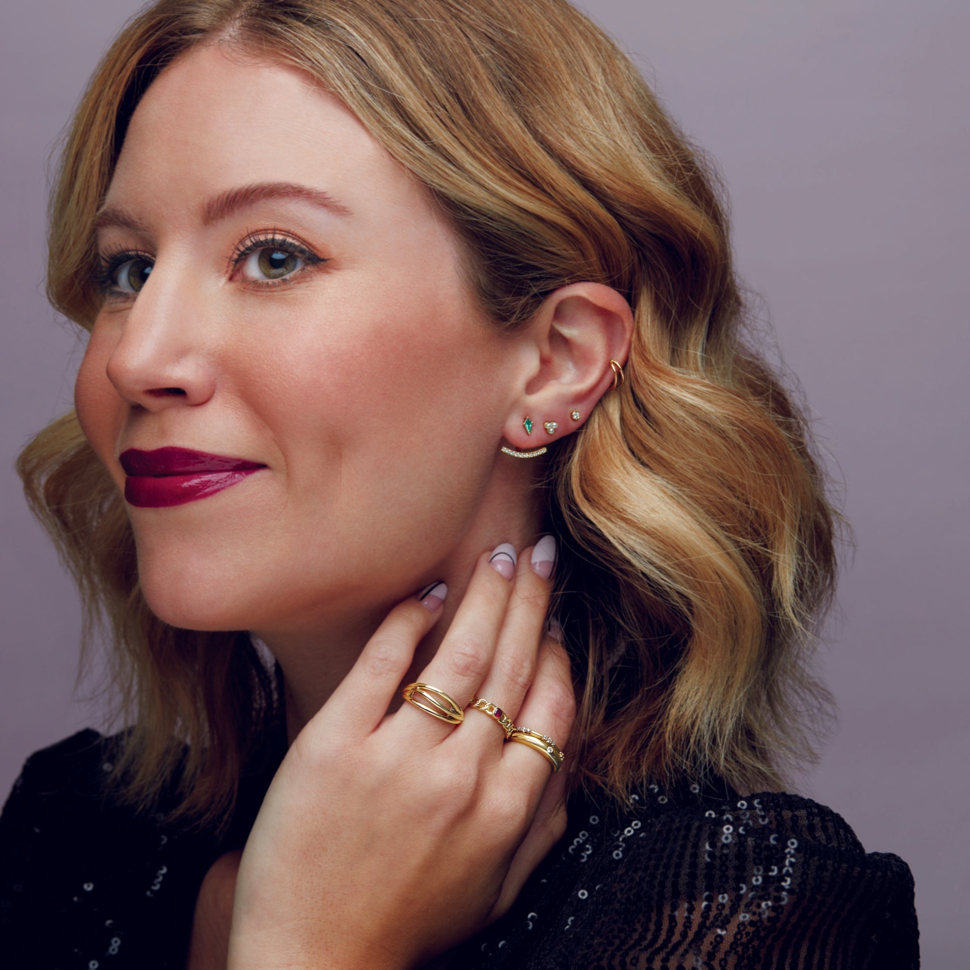 14K Yellow Natural Emerald Curb Chain Ring