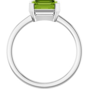 14K White Natural Peridot Ring