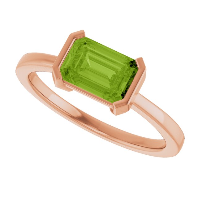 14K White Natural Peridot Ring