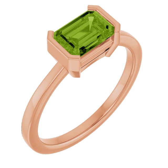 14K White Natural Peridot Ring