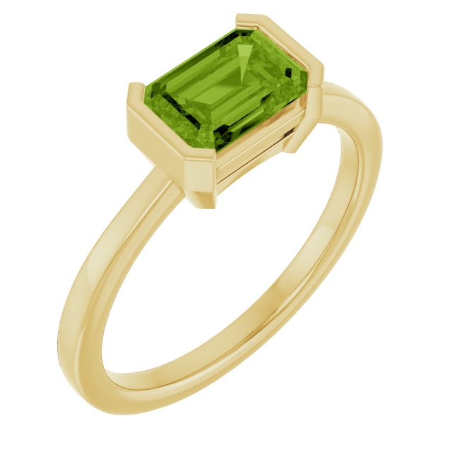 14K White Natural Peridot Ring