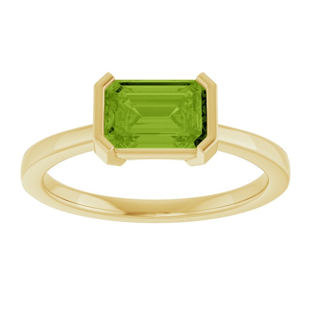14K White Natural Peridot Ring