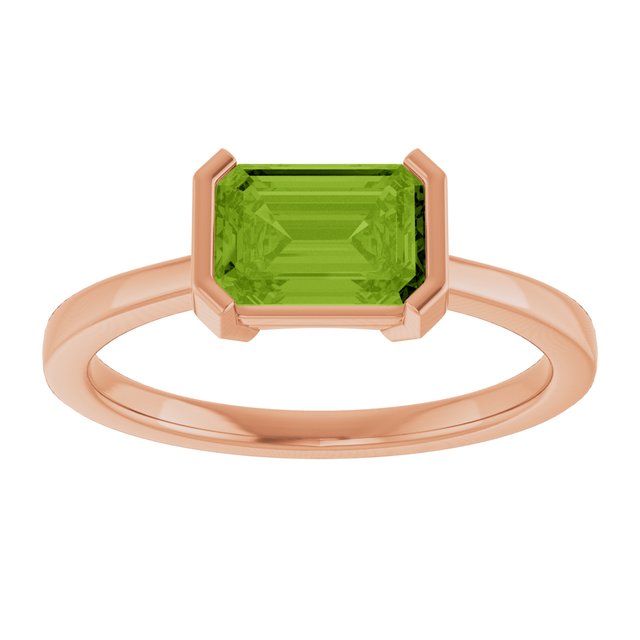 14K White Natural Peridot Ring