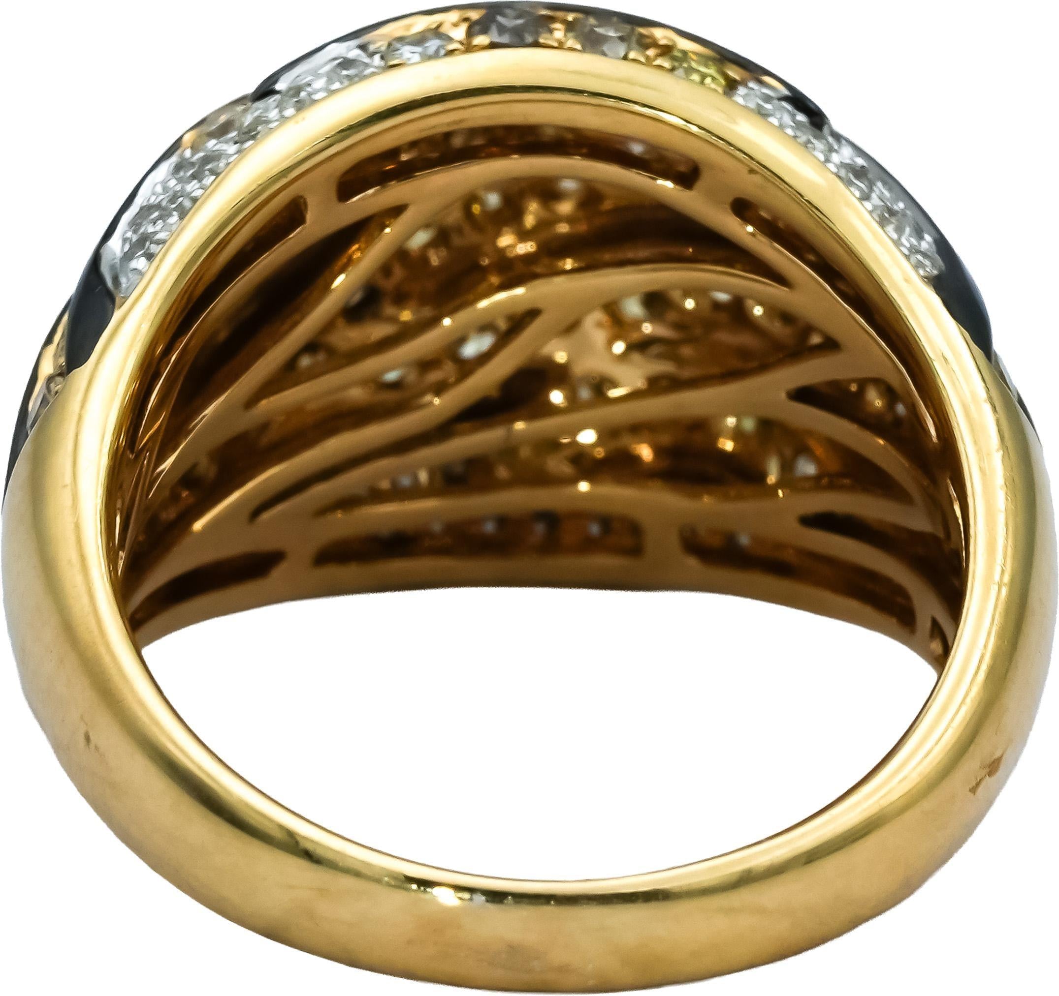 14k Yellow Gold Round Diamond and Enamel Animal Stripe Dome Ring 1.10CT Size 6.5