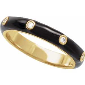 14K Yellow .05 CTW Natural Diamond & Black Enamel Ring