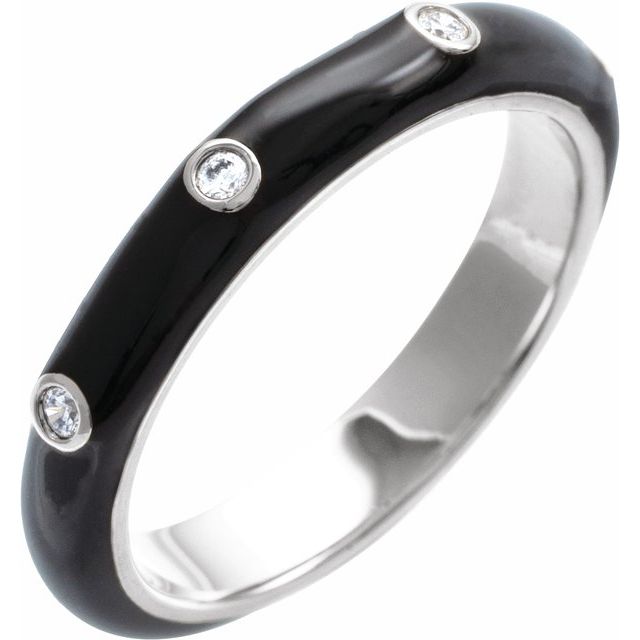 14K Yellow .05 CTW Natural Diamond & Black Enamel Ring