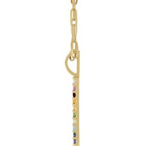14K Yellow Natural Multi-Gemstone & .02 CT Natural Diamond Rainbow Bar 18" Necklace