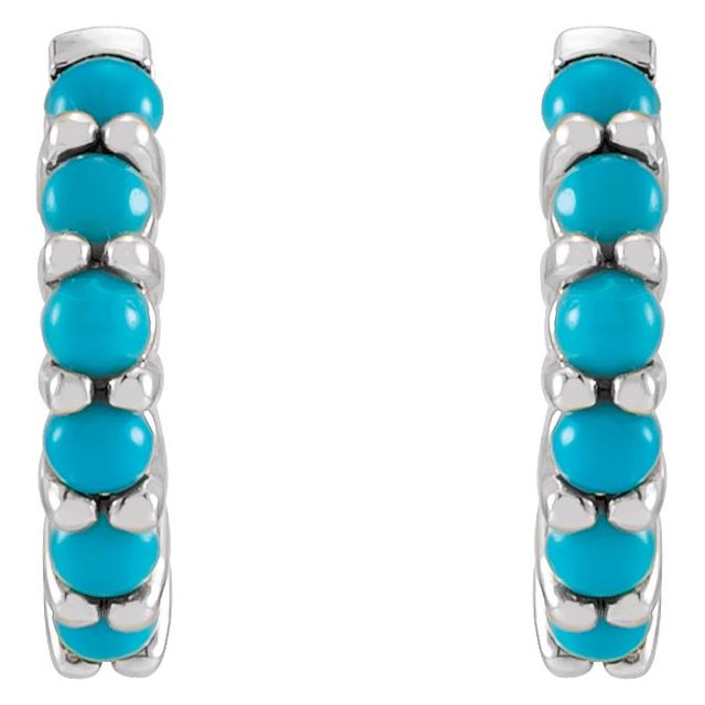 14K Yellow Natural Turquoise 12.2 mm Huggie Hoop Earrings
