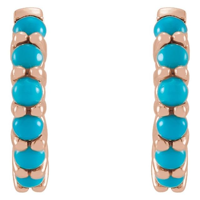 14K Yellow Natural Turquoise 12.2 mm Huggie Hoop Earrings