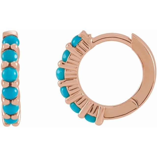 14K Yellow Natural Turquoise 12.2 mm Huggie Hoop Earrings