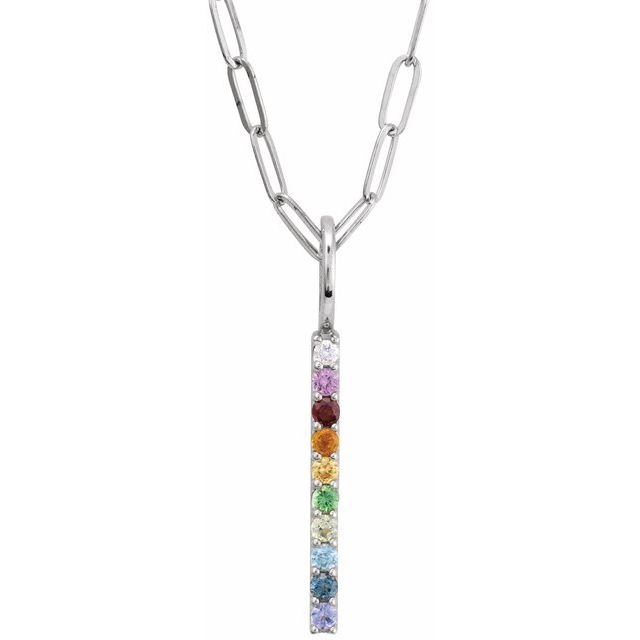 14K Yellow Natural Multi-Gemstone & .02 CT Natural Diamond Rainbow Bar 18" Necklace