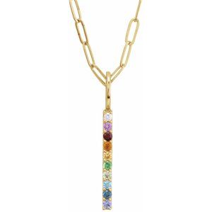 14K Yellow Natural Multi-Gemstone & .02 CT Natural Diamond Rainbow Bar 18" Necklace