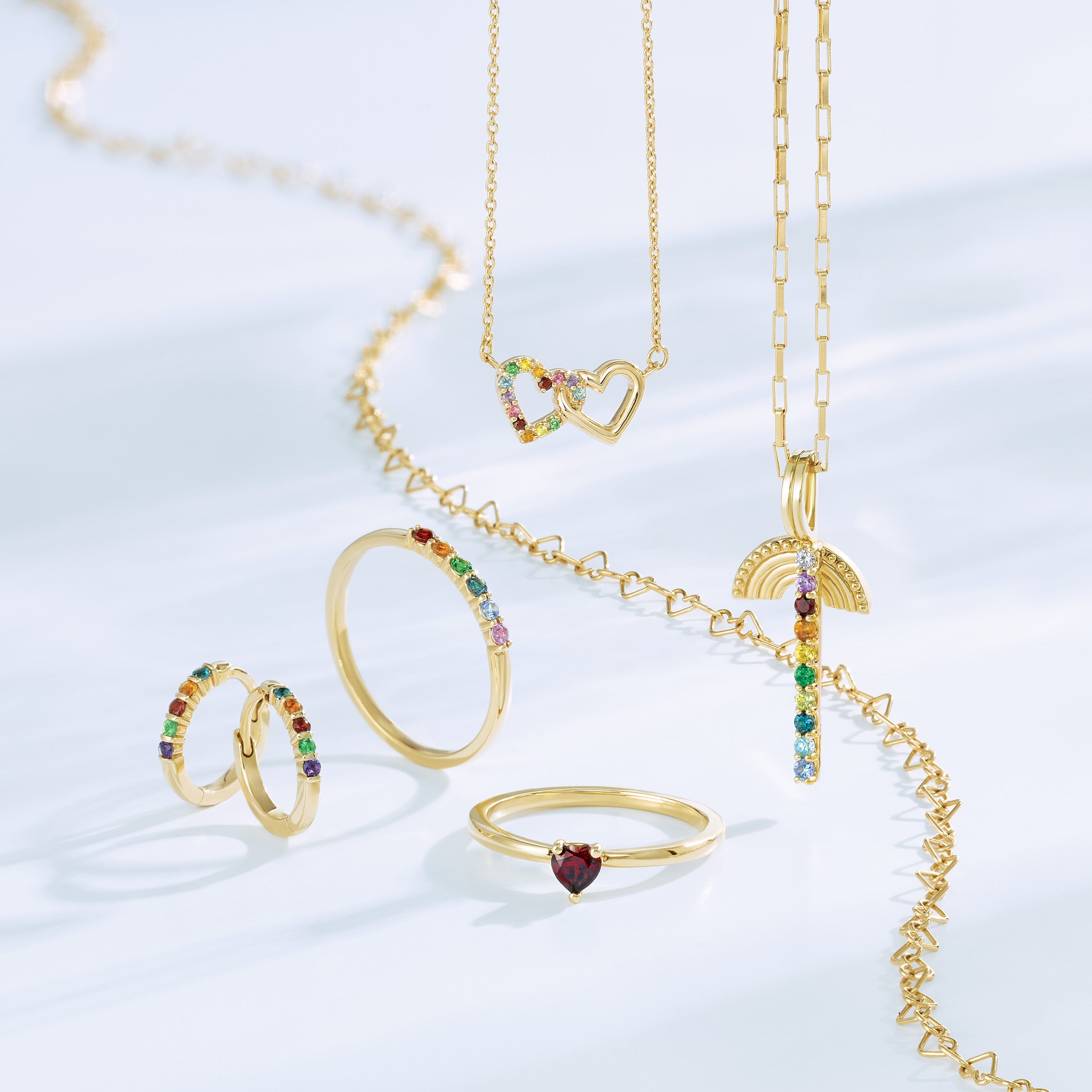 14K Yellow Natural Multi-Gemstone Rainbow 18" Necklace