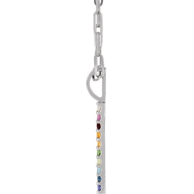 14K Yellow Natural Multi-Gemstone & .02 CT Natural Diamond Rainbow Bar 18" Necklace