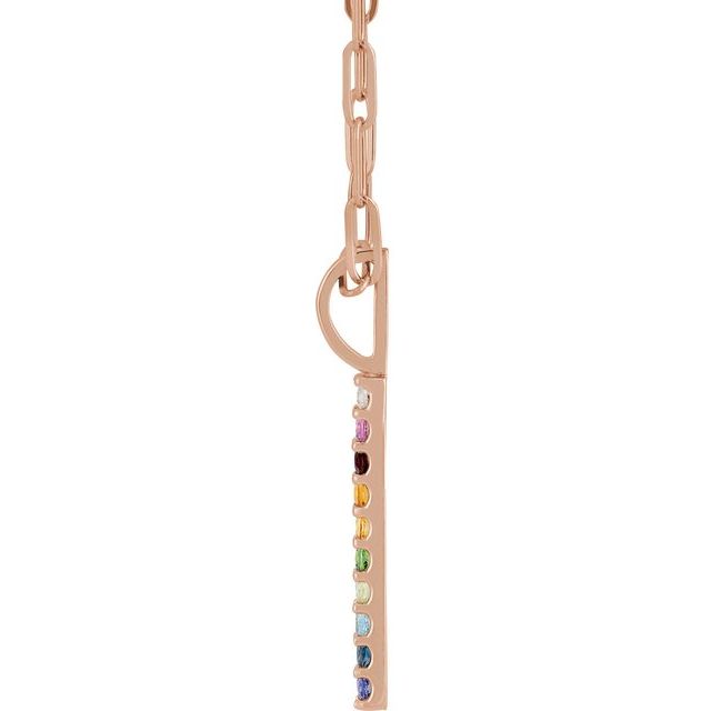 14K Yellow Natural Multi-Gemstone & .02 CT Natural Diamond Rainbow Bar 18" Necklace