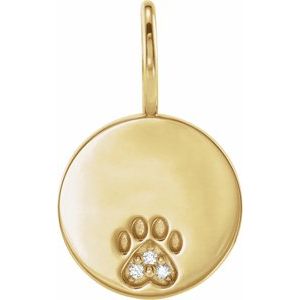 .01 CTW Natural Diamond Engravable Paw Print Pendant