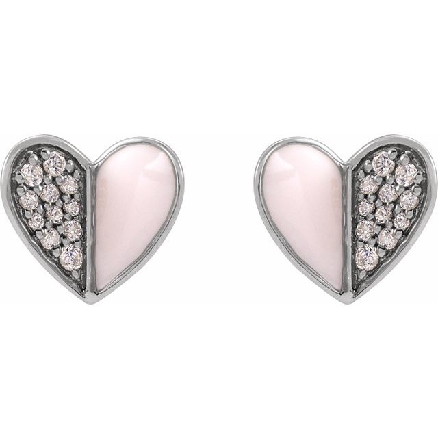 14K Yellow 1/10 Natural Diamond & Pink Enamel Heart Earrings