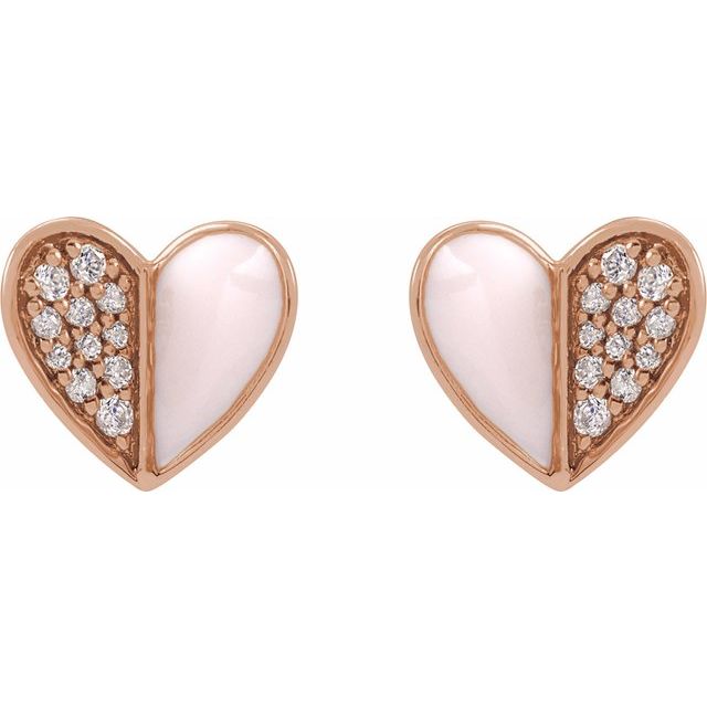 14K Yellow 1/10 Natural Diamond & Pink Enamel Heart Earrings