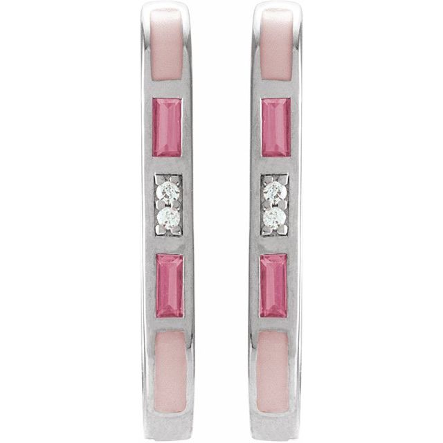 14K Yellow Natural Pink Tourmaline & .02 CTW Natural Diamond 19.6 mm Hoop Earrings