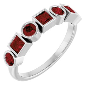 14K White Natural Mozambique Garnet Stackable Ring