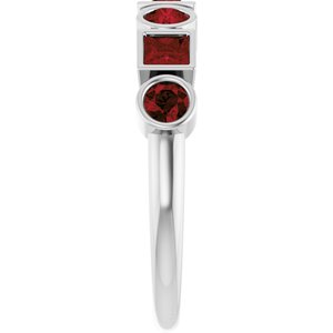 14K White Natural Mozambique Garnet Stackable Ring