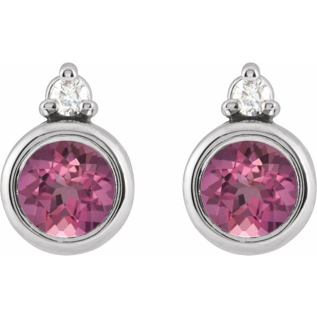 14K Yellow 4 mm Natural Pink Tourmaline & .03 CTW Natural Diamond Earrings