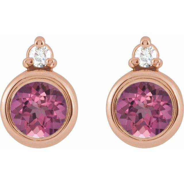 14K Yellow 4 mm Natural Pink Tourmaline & .03 CTW Natural Diamond Earrings