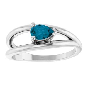 14K White Natural London Blue Topaz Negative Space Ring