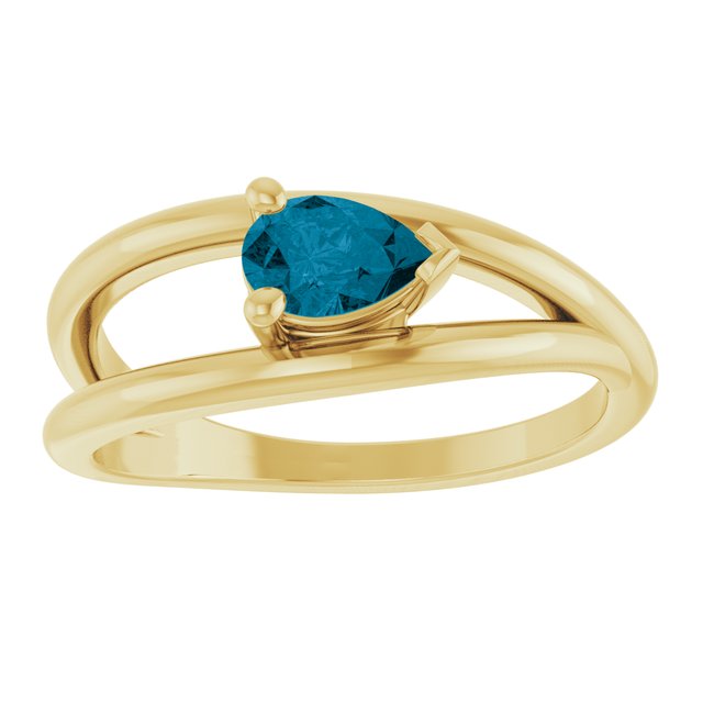 14K White Natural London Blue Topaz Negative Space Ring