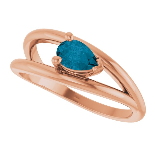 14K White Natural London Blue Topaz Negative Space Ring